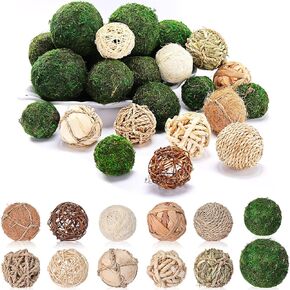 Weysat 25 Pcs Decorative Balls for Centerpiece Bowl Fillers Assorted Natural Green Moss Wicker Rattan Cord Balls for Vase Fillers Home Table Decor