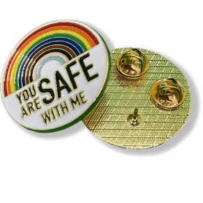 أنت آمن معي PIN LGBTQ - شارة الحقوق العابرة ، وعلم قوس قزح ، وكن طيبًا للبصيرة من أجل LGBTQ+ Ally ، والدعم والمساواة ، دبوس مينا الفضاء الآمن للمجتمع