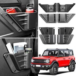 4PCS Door Storage Pockets for Ford Bronco Accessories 2021 2022 2023 2024 2025,Door Side Organizer Box Insert Cup Holder fit Bronco 2/4-Door Interior Replacement Accessories,4PCS Black