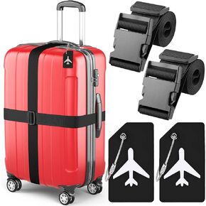 Luggage Straps w/Name Tags - Black, 78" Long, 2 Inches Wide, 2 Pack - Adjustable Nylon Belt for Travel Suitcases & Bags - by Mifflin-USA