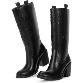Betkiss Brown Cowboy Boots للنساء على نطاق واسع من العجل الغربي البقر البني أحذية مكتنزة جولة جولة إصبع أخمص القدم