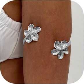 18K Gold/Silver Arm Cuff Jewelry for Women Adjustable Layered Bracelets Upper Arm Cuff Bangle Gold Waterproof Wristbands Bracelets Hawaii‌ Boho Summer Beach Essentials Jewelry for Surf bro Surfer(2.95'' W x 0.63oz WT)