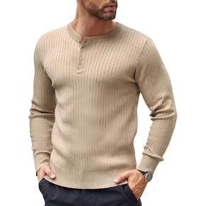 Coofandy Mens متماسكة سترة Henley سترة طويلة الأكمام لأسفل سترة خفيفة الوزن سقوط رفيع