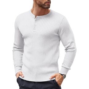 COOFANDY Mens Knit Henley Sweater Long Sleeve Button Down Lightweight Sweater Fall Slim Fit Ribbed Pullover in Kuwait