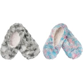 Adult Super Soft Warm Cozy Fuzzy Tie Dye Slippers Non-Slip Lined Socks, Indoor Travel Home Slippers, 2 Pairs