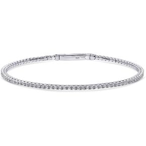 Berricle Sterling Silver Silver مرنة الزفاف مكعب الزركونيا CZ البيان سوار الإسورة للنساء ، روديوم مطلي