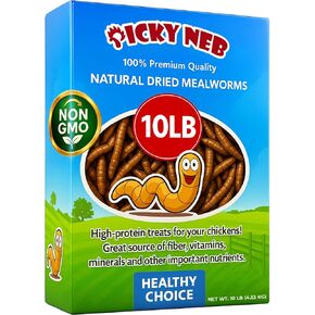 PICKY NEB 10 lbs 100% Non-GMO Dried Mealworms - Whole Large Meal Worms Bulk - High-Protein Treats Perfect for Your Chickens, Ducks, Wild Birds