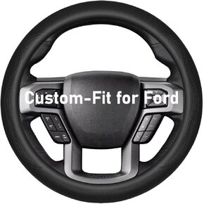 Belinous Steering Wheel Cover Custom-Fit for Ford, Nappa Leather Car Steering Wheel Cover, Non-Slip & Breathable Steering Wheel Wrap, Designed for Ford [L (15 1/4"-15 3/4")]