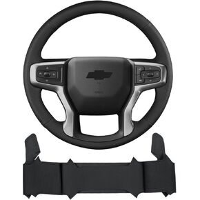 Hand Stitch Steering Wheel Cover on Wrap with Microfiber Leather Fit for Chevrolet 2023 Silverado ZR2 Bison/2023 2019 Blazer/2022 2019 Silverado/2021 Tahoe/2021 Suburban/2020 Silverado HD