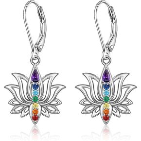 Chakra Earrings Lotus Flower 7 chakra Stones Leverback Earrings for Women Dangle Yoga Lotus Jewelry Balance Meditation