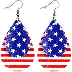 4th of July Patriotic Earrings for Women Memorial American Flag USA Dangle Leather Jewelry Day Independence Fourth of July Outfits Accessories