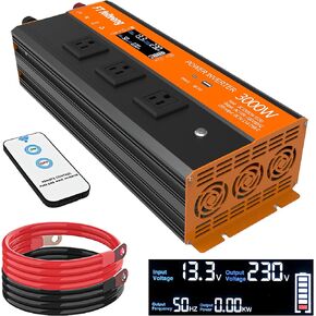 3000W Modified Sine Wave Power Inverter, 12V DC to 120V AC Converter with LCD Display, 3 AC Sockets and USB-C & QC 3.0 Port for Camping Emergency Vehicles Truck RV Solar System