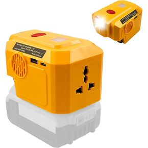 200W Power Inverter Generator for DeWalt 20V Battery, Portable DC 20V to AC 110V Power Adapter Inverter Converter with AC Plug Outlet, USB&Type-C Port, LED Light, Yellow