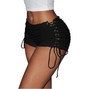 MakeMeChic Women's Textured Lace Up Drawstring Elastic Low Waist Skinny Fit Y2K Mini Shorts