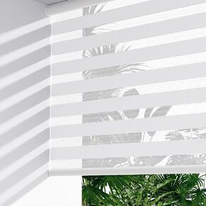 LazBlinds Cordless Zebra Blinds for Windows, Free-Stop Roller Windows Shades with Cassette, Light Filtering Dual Layer Sheer Shades for Home and Office, 51" W x 72" H, White