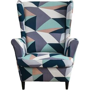 Wing Chair Slipcovers, 2 Piece Geometric Printed Wingback Chair Cover Stretch Spandex Armchair Covers with Elastic Bottom for Living Room Bedroom (Yellow)