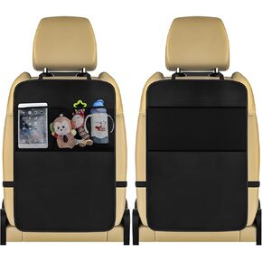 2PCS Kick Mats with Organizer, Large Auto Kick Mat Backseat Protector with Mesh Pockets, Waterproof Fabric Vehicle Back Seat Kick Mat Cover for Kids, Car Accessories