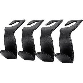 4 PCS Leather Car Purse Hooks, Car Holder for Bags, Back Seat Headrest Hooks Holder for Coats Umbrellas Grocery Bags, Black