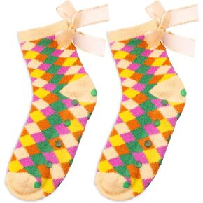 ban.do Non Slip Socks, Fuzzy Socks for Women Size 6-10, Crew Socks with Grippers (Checkered)