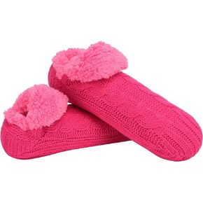 Snoozies Knit and Sherpa Slipper Socks for Women, Warm and Cozy Sherpa-Lined Socks Women Non Slip, Fits Shoe Sizes 5-10