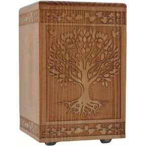 Handmade Wooden Cremation Urn for Ashes with Tree of Life Engraving 24 Cubic Inch Pet Human Urns Funeral Memorial Keepsake Casket Box for Adults, Children, Pets (Cats, Dogs)