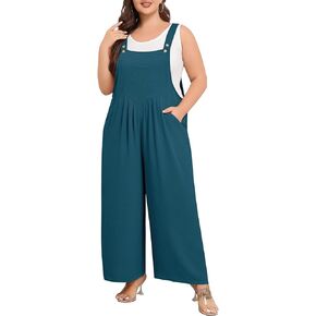 Lastshe Plus Size Jumpsuit for Women Casual Wide Leg Overalls Loose fit Adjustable Rompers with Pockets 2024