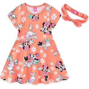 Disney Minnie Mouse Girls Skater Dress with Headband for Toddler and Big Kids