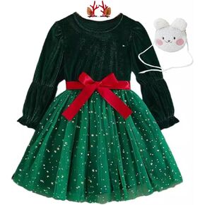 JBin Rich 3-7T Easter Girls Dress with Hair Clips & Bunny Bag-Sparkly Tutu Holiday Dress for Christmas,Birthday,Daily Wear