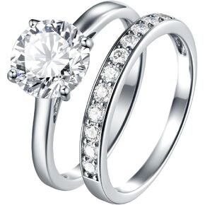 2ct Round Moissanite Bridal Set, D Color VVS1 - VVS2 Clarity, 925 Sterling Silver, Moissanite Anniversary, Engagement, Wedding Ring Set for Women - Hidden Gems Jewelry - Size 5-10