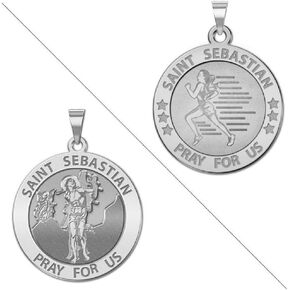 PicturesOnGold.com Female Runner - Saint Sebastian Doubledside Sports Religious Medal - 2/3 Inch Size of Dime, Sterling Silver