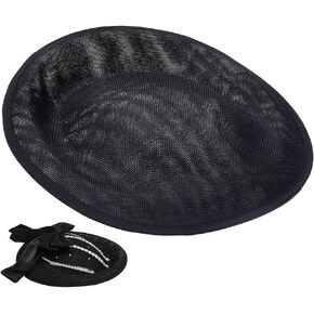 BENECREAT Women's Black Linen Fascinator Hat Base, 7.48x7.3inch Upturned Brim for DIY Hair Accessories