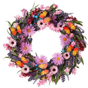 Lavender Wreaths for Front Door - 18" Spring Summer Wreath with Lavender,Berries,Butterflies,All Season Floral Wreath for Home Farmhouse Porch Wall Room Wedding Festival Holiday Decor