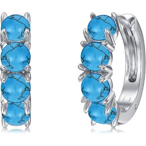 Earship Gemstone Hoop Earrings for Women 925 Sterling Silver Small Huggie Hoop Earrings with Gemstone Mother's Day Birthday Gifts for Women Men Wife Mom Daughter Friends