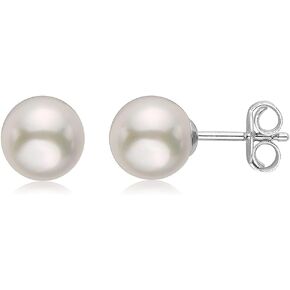 .925 Sterling Silver AAA+ Akoya Cultured Pearl Classic Solitaire Stud Earrings - Choice of Pearl Size