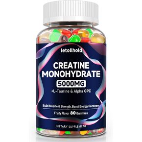 CZCZ Creatine Monohydrate Gummies 5g for Women & Men - Creatine Gummies for Women Pre Workout Chewables with L-Taurine & Alpha GPC, Sugar-Free Muscle Builder, Vegan Non-GMO, Energy Boost(80 Count)