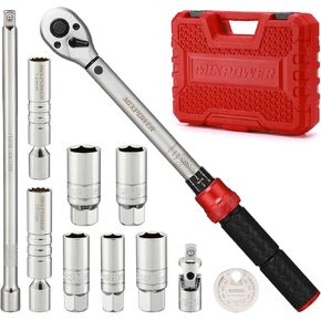 MIXPOWER 11PCS 3/8" Drive Magnetic Spark Plug Socket Set with Torque Wrench, 10-45ft.lb/13.6-61Nm, 6 & 12 Point, Includes 14, 16, 18 mm & 9/16", 5/8", 3/4", 13/16" Socket