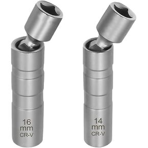 2 Pcs Magnetic Swivel Spark Plug Socket Cr-V Steel 14mm & 16mm Thin Wall Socket 3/8 inch Drive 12-Point Spark Plug Socket Removal Tool Special Socket for Spark Plug Kit