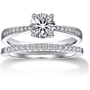 MomentWish Moissanite Engagement Rings 1 CT and Moissanite Wedding Band 0.15 CT (Size 7)