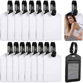 Sublimation Luggage Tags White Heat Transfer PU Leather Name Tag Blank Suitcase Label Travel Business ID Card Holder for DIY Travel Suitcase Sports Bag Label Gift Craft Rectangle(15 Pcs)