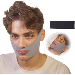 Chin Strap for Sleeping, Anti Snoring Chin Strap, Premium Airflow Jaw Strap, Chin Strap for Men and Women, Snoring Solution Breathable and Reusable, Chin Strap with Adjustable Velcro (Grey)