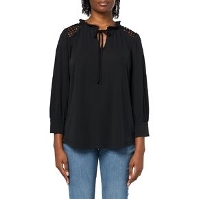 Anne Klein Women's Matte Jersey 3q Blouson SLV V Neck W Tie