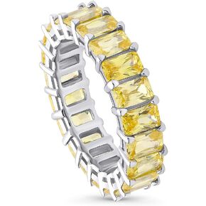 BERRICLE Sterling Silver Canary Yellow Pave Set Radiant Cut Cubic Zirconia CZ Stackable Statement Large Fashion Anniversary Eternity Ring for Women, Rhodium Plated Size 4-10
