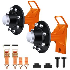 2 Pack Shipping Container Wheels 8x6.5 Lug, May Moves 9000 pounds 20ft-45ft Container, Shipping Container Wheels kit, with Ratchet Strap Tie Down J Hook, Quick disassembly (Orange)