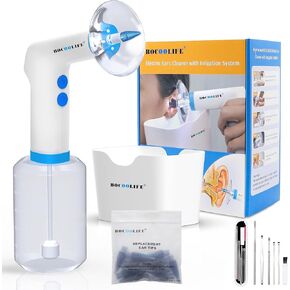 BOCOOLIFE Electric Ear Wax Removal Kit – Water Flushing Irrigation System Ears Flush Cleaner Powered with 4 Pressure Settings, Safe & Effective Ear Cleaning for Adults, Includes 15 Tips & Ear Basin