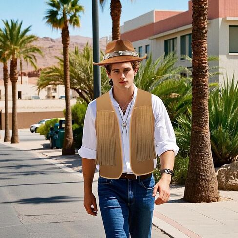 Cowboy Costume Men Western Cowboy Hat Costume for Men with Western Hat Necktie Bracelet Bandana in Saudi Arabia