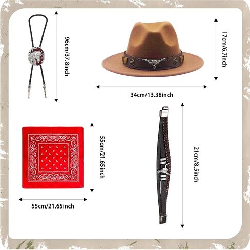 Cowboy Costume Men Western Cowboy Hat Costume for Men with Western Hat Necktie Bracelet Bandana in Saudi Arabia