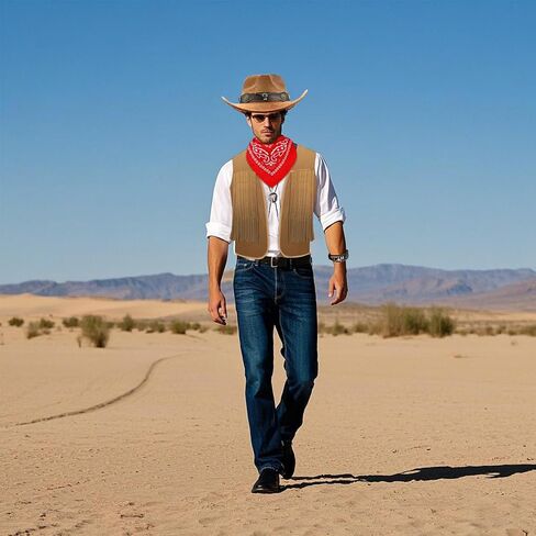Cowboy Costume Men Western Cowboy Hat Costume for Men with Western Hat Necktie Bracelet Bandana in Saudi Arabia