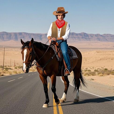 Cowboy Costume Men Western Cowboy Hat Costume for Men with Western Hat Necktie Bracelet Bandana in Saudi Arabia