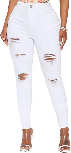 LONGBIDA High Waisted Ripped Skinny Jeans for Women Slim Fit Stretchy Distressed Jeans Y2K Destroyed Ankle Denim Pants in Saudi Arabia