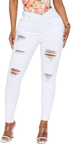 LONGBIDA High Waisted Ripped Skinny Jeans for Women Slim Fit Stretchy Distressed Jeans Y2K Destroyed Ankle Denim Pants in Saudi Arabia
